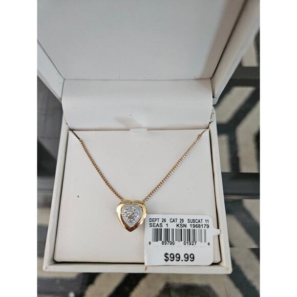 Women's 18" Heart 1/10 CTW Diamond Pendant Gold Over Sterling - Picture 2 of 2